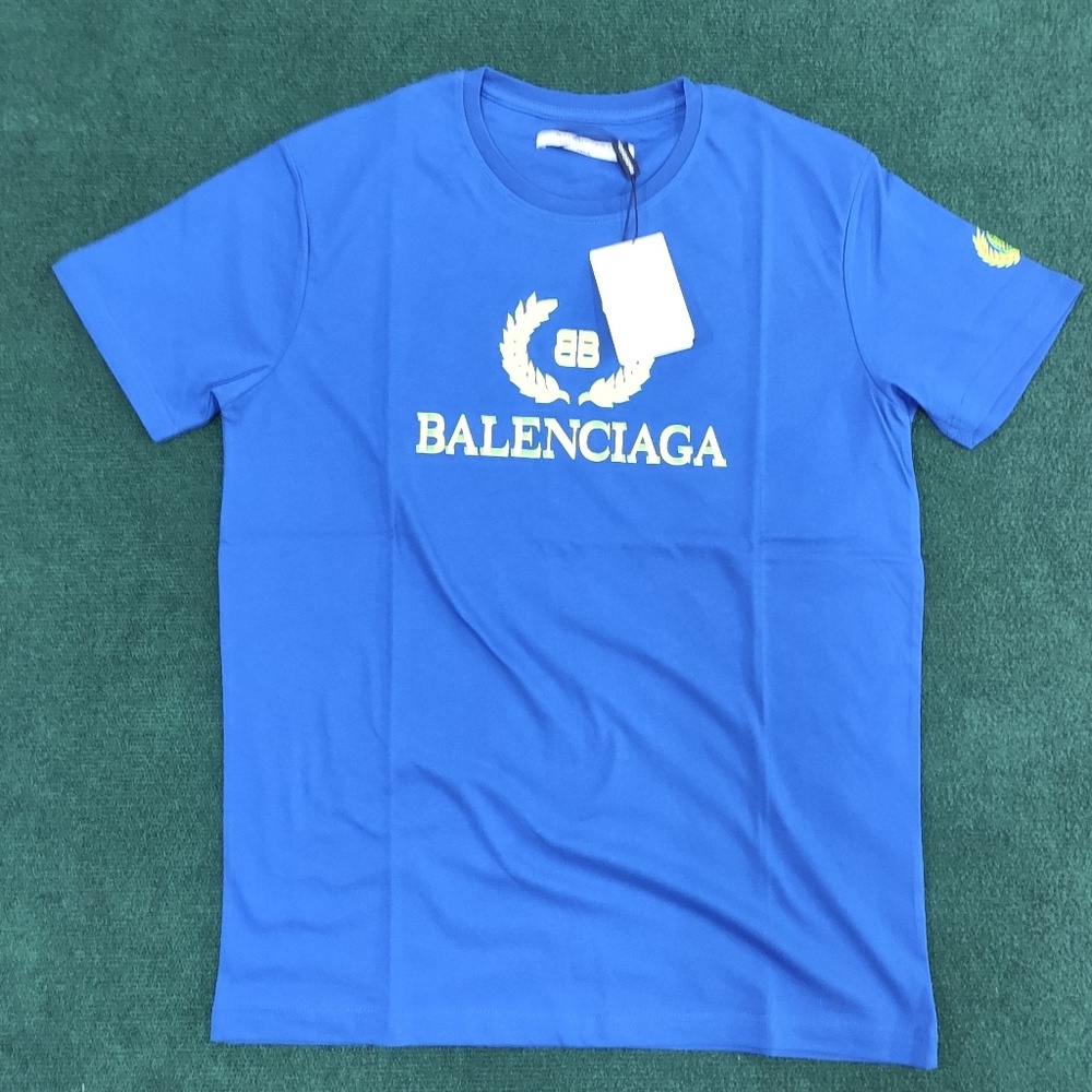 Balenciaga Navy Blue Yellow Printed Men T-shirt